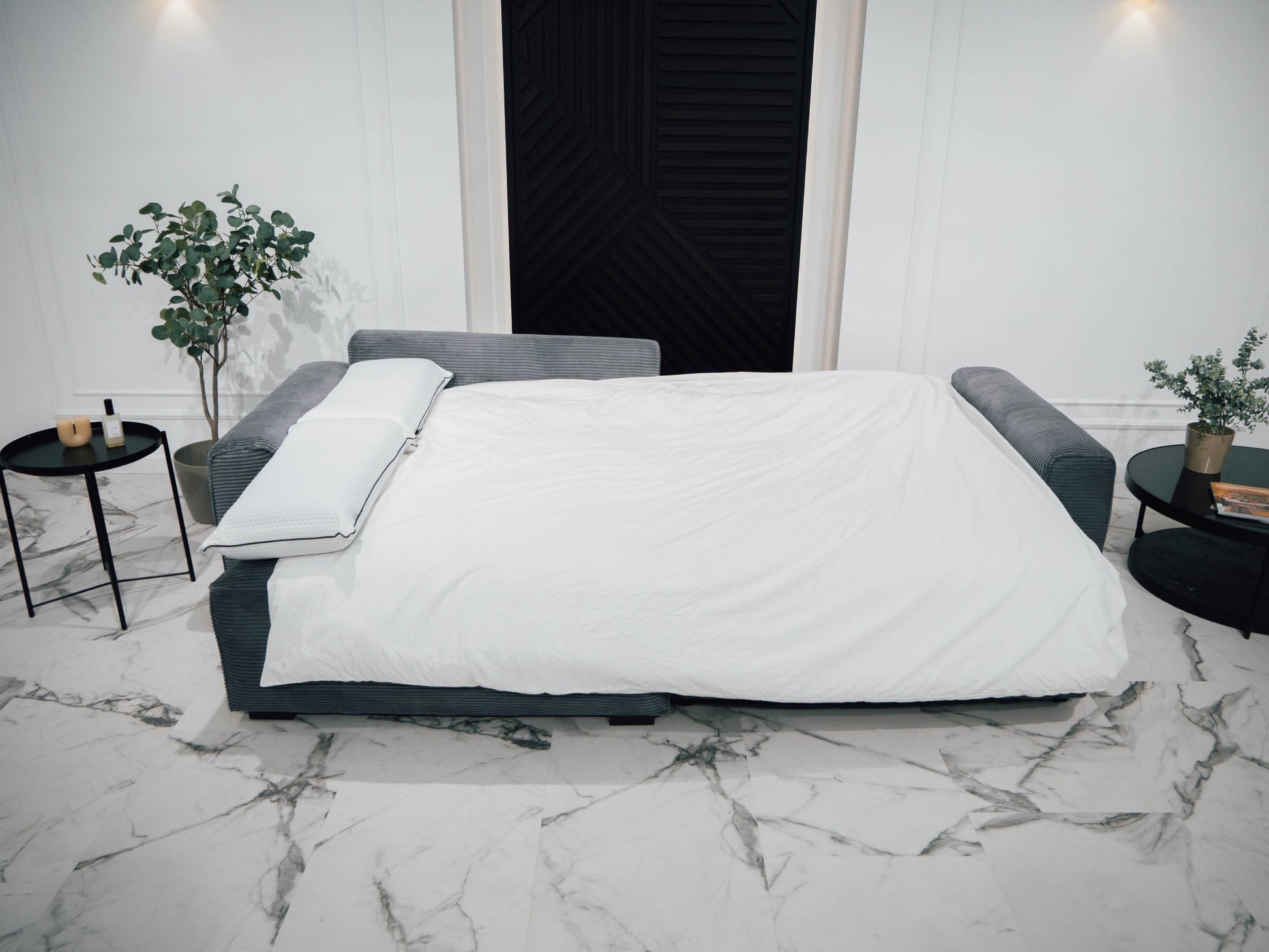 Sofá cama com chaise longue reversível LAUREN - Gato Preto