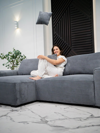 Sofá cama com chaise longue reversível LAUREN - Gato Preto