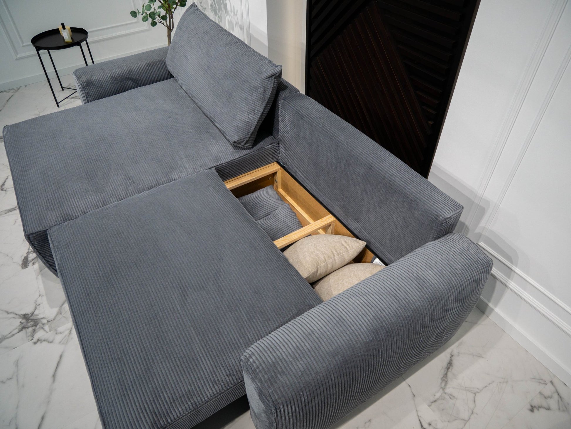 Sofá cama com chaise longue reversível LAUREN - Gato Preto