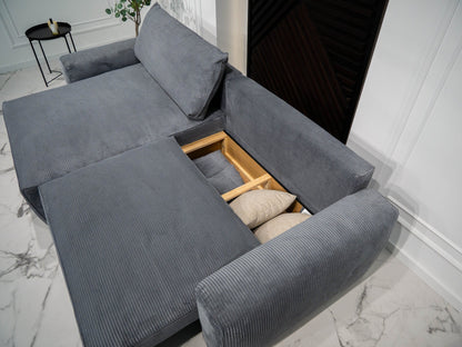 Sofá cama com chaise longue reversível LAUREN - Gato Preto