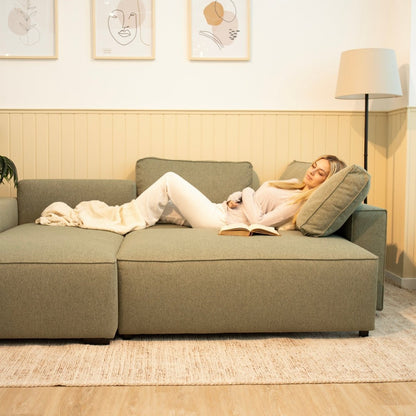 Sofá cama com chaise longue reversível verde JADE - Gato Preto