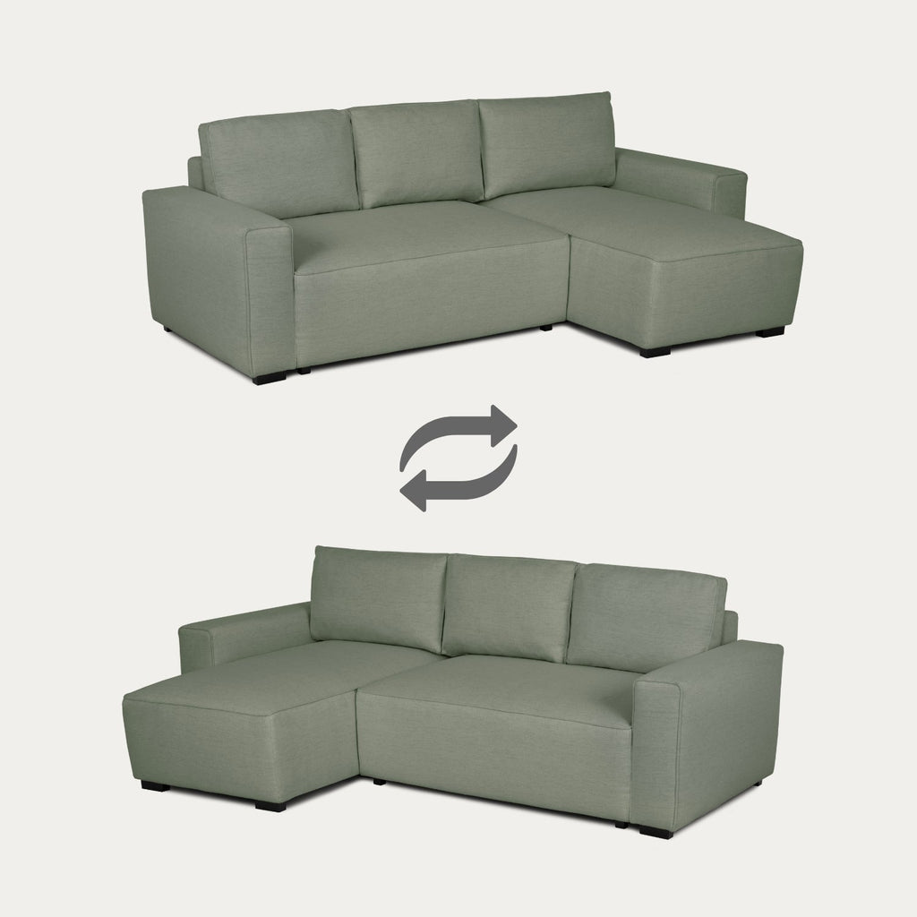 Sofá cama com chaise longue reversível verde JADE - Gato Preto