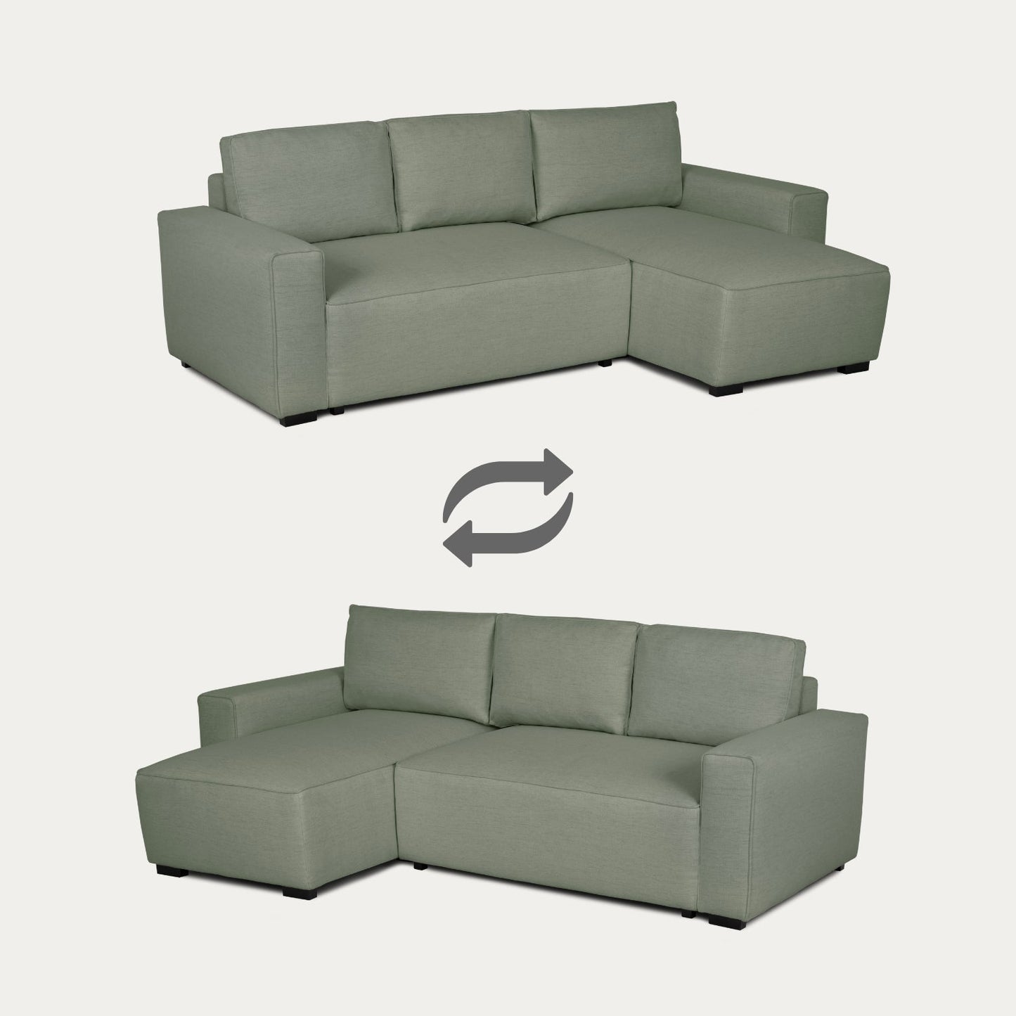 Sofá cama com chaise longue reversível verde JADE - Gato Preto