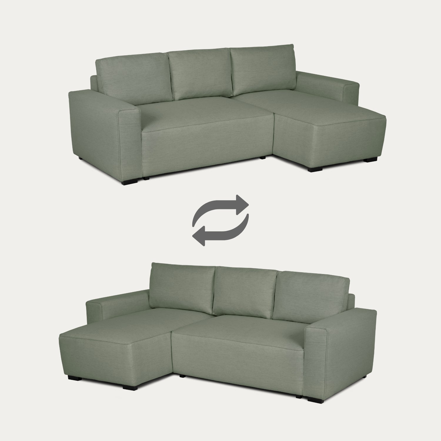 Sofá cama com chaise longue reversível verde JADE - Gato Preto