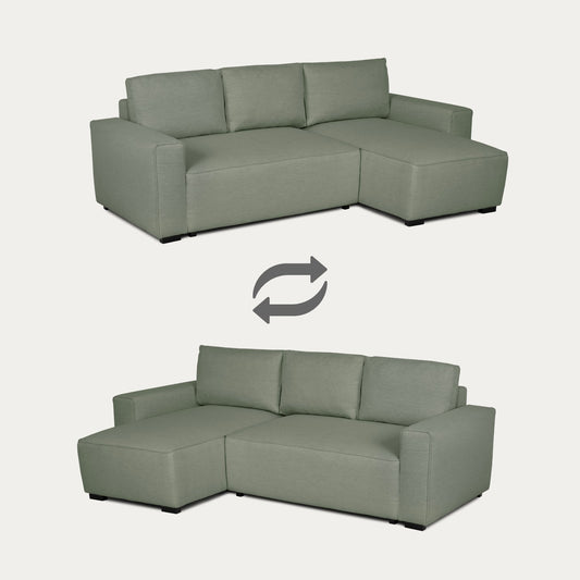 Sofá cama com chaise longue reversível verde JADE - Gato Preto