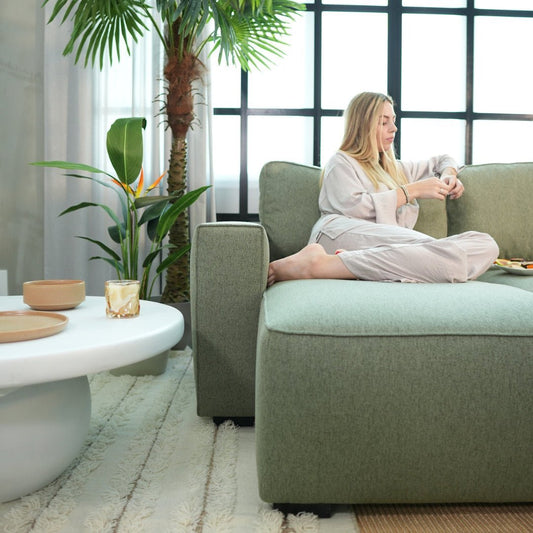 Sofá cama com chaise longue reversível verde JADE - Gato Preto