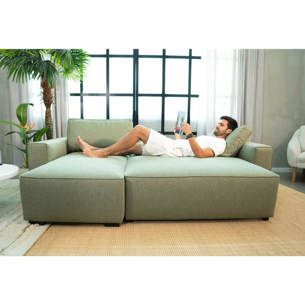 Sofá cama com chaise longue reversível verde JADE - Gato Preto