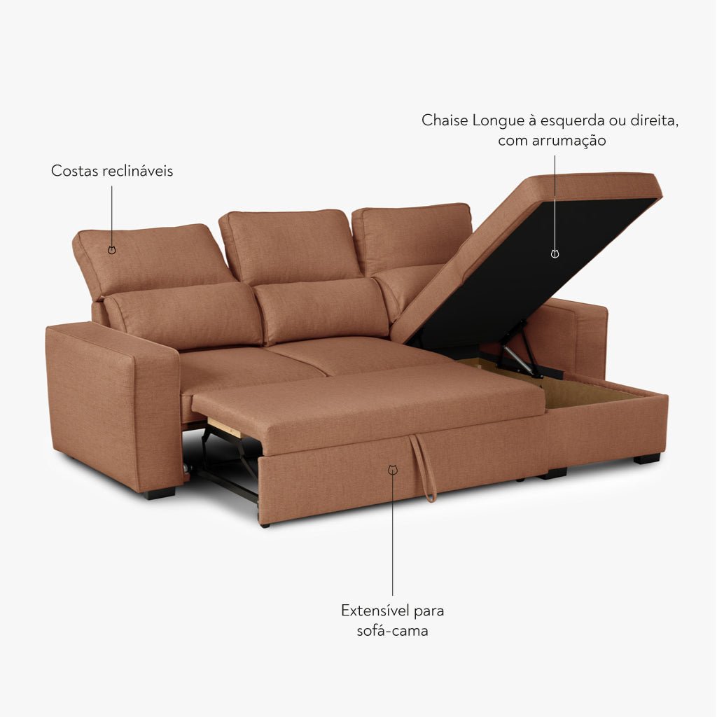 Sofá Cama com Chaise Longue SANDLER - Gato Preto