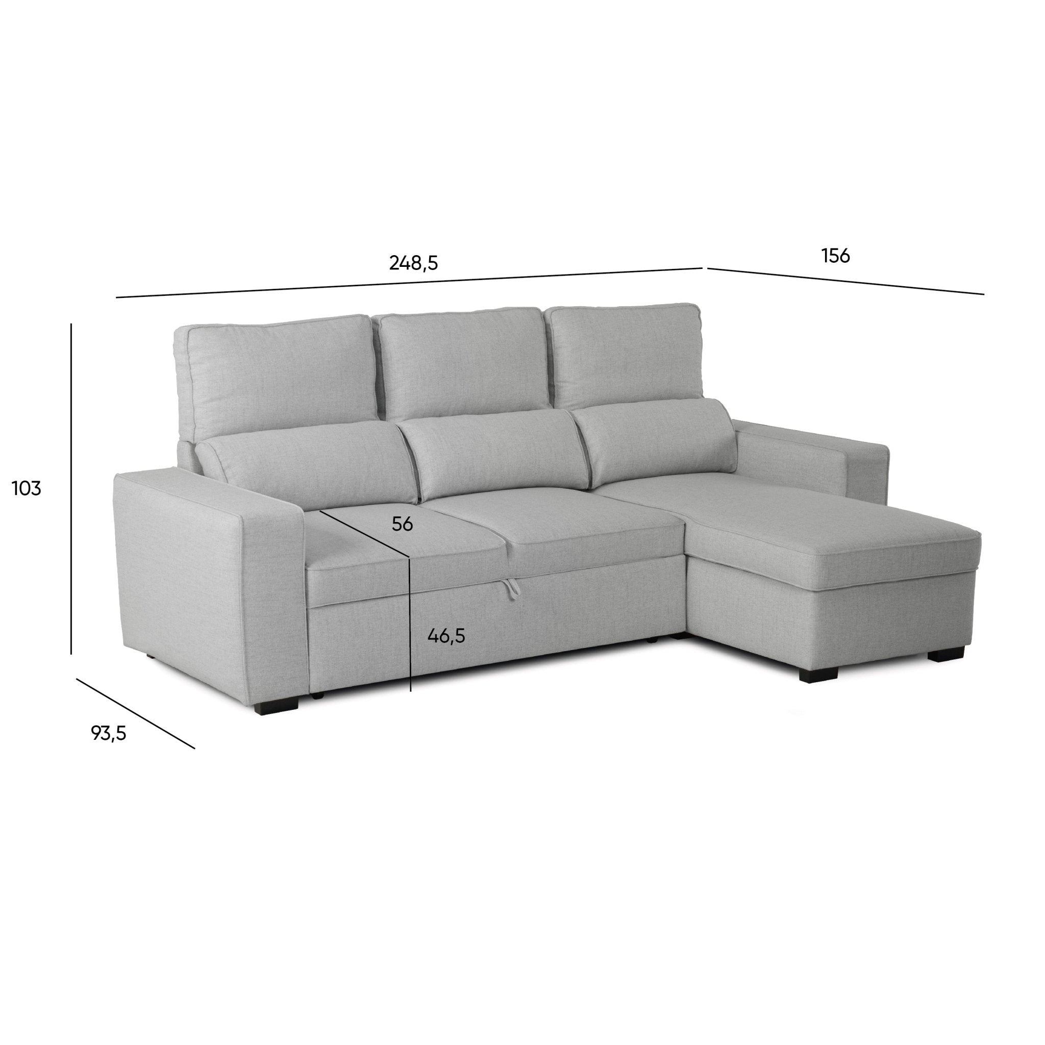 Sofá Cama com Chaise Longue SANDLER - Gato Preto