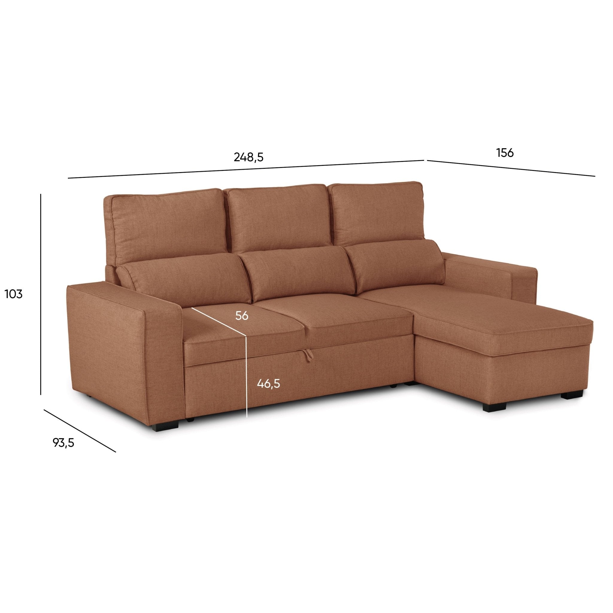 Sofá Cama com Chaise Longue SANDLER - Gato Preto