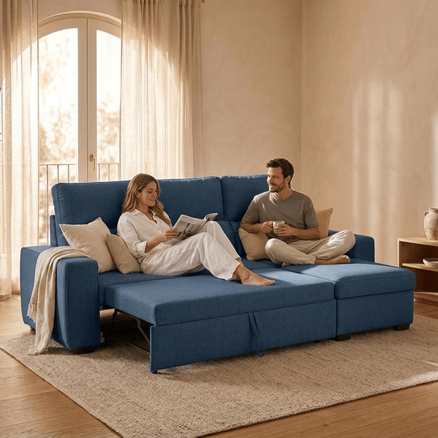 Sofá cama com chaise longue SANDLER - Gato Preto