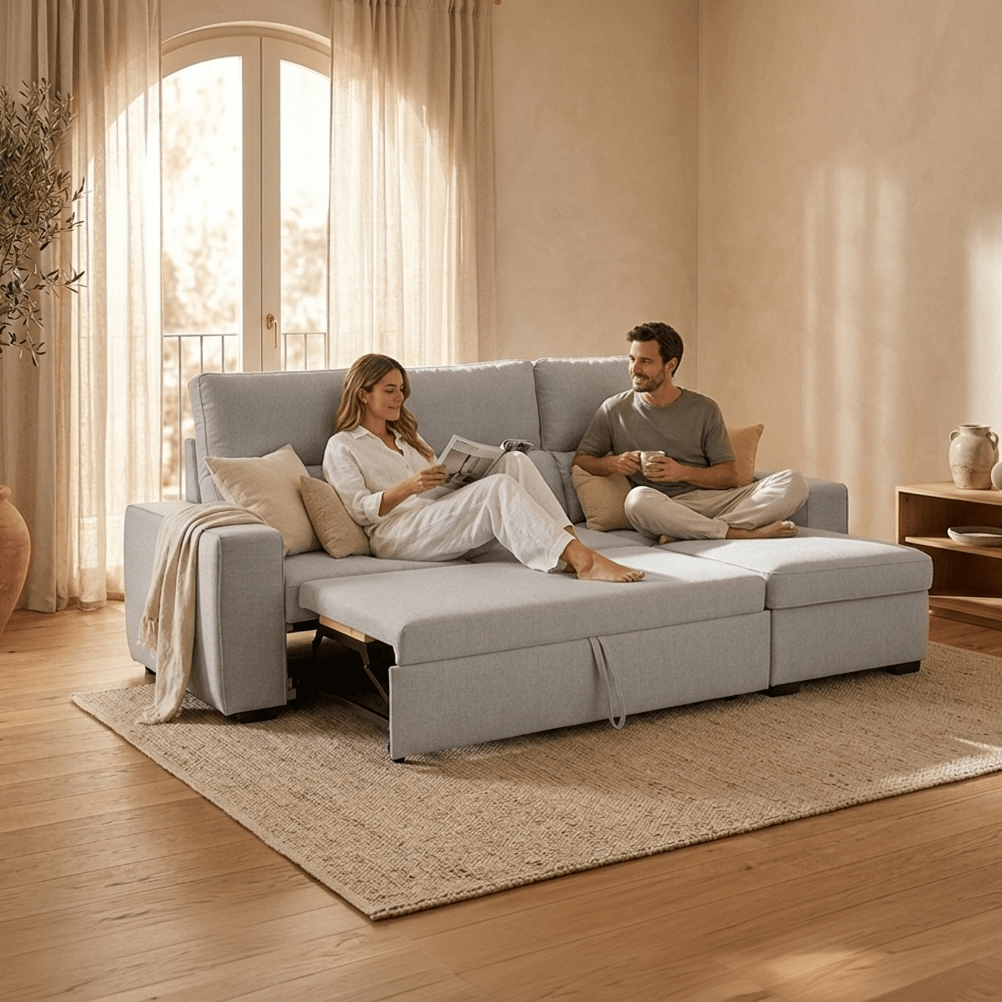 Sofá cama com chaise longue SANDLER - Gato Preto