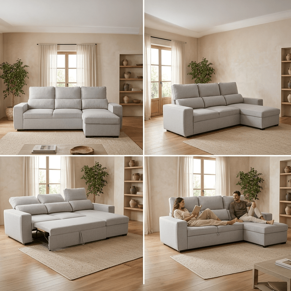 Sofá cama com chaise longue SANDLER - Gato Preto