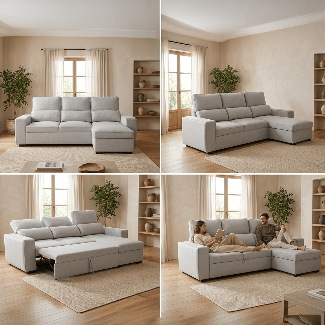 Sofá cama com chaise longue SANDLER - Gato Preto