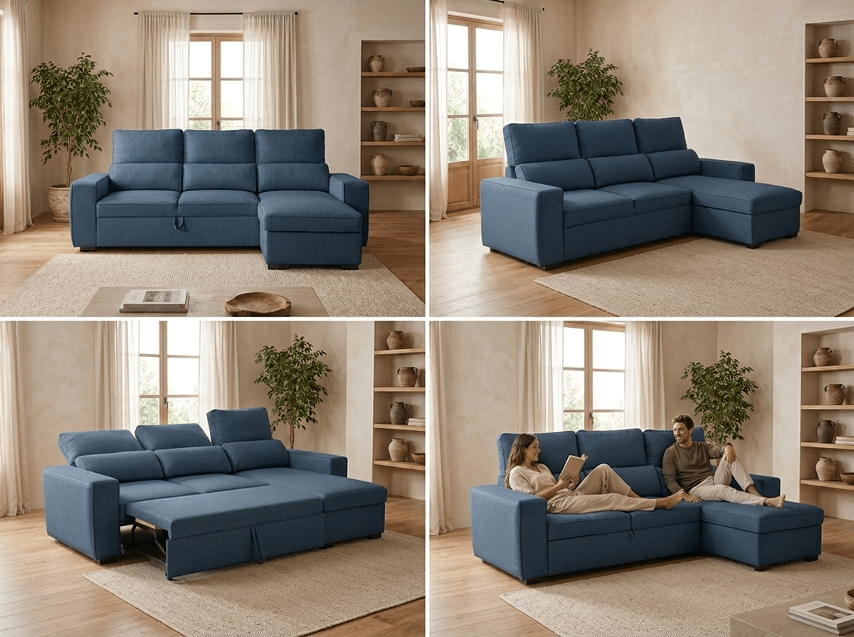Sofá cama com chaise longue SANDLER - Gato Preto