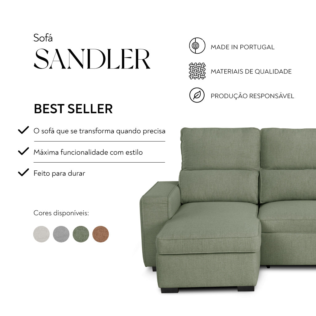Sofá Cama com Chaise Longue SANDLER - Gato Preto