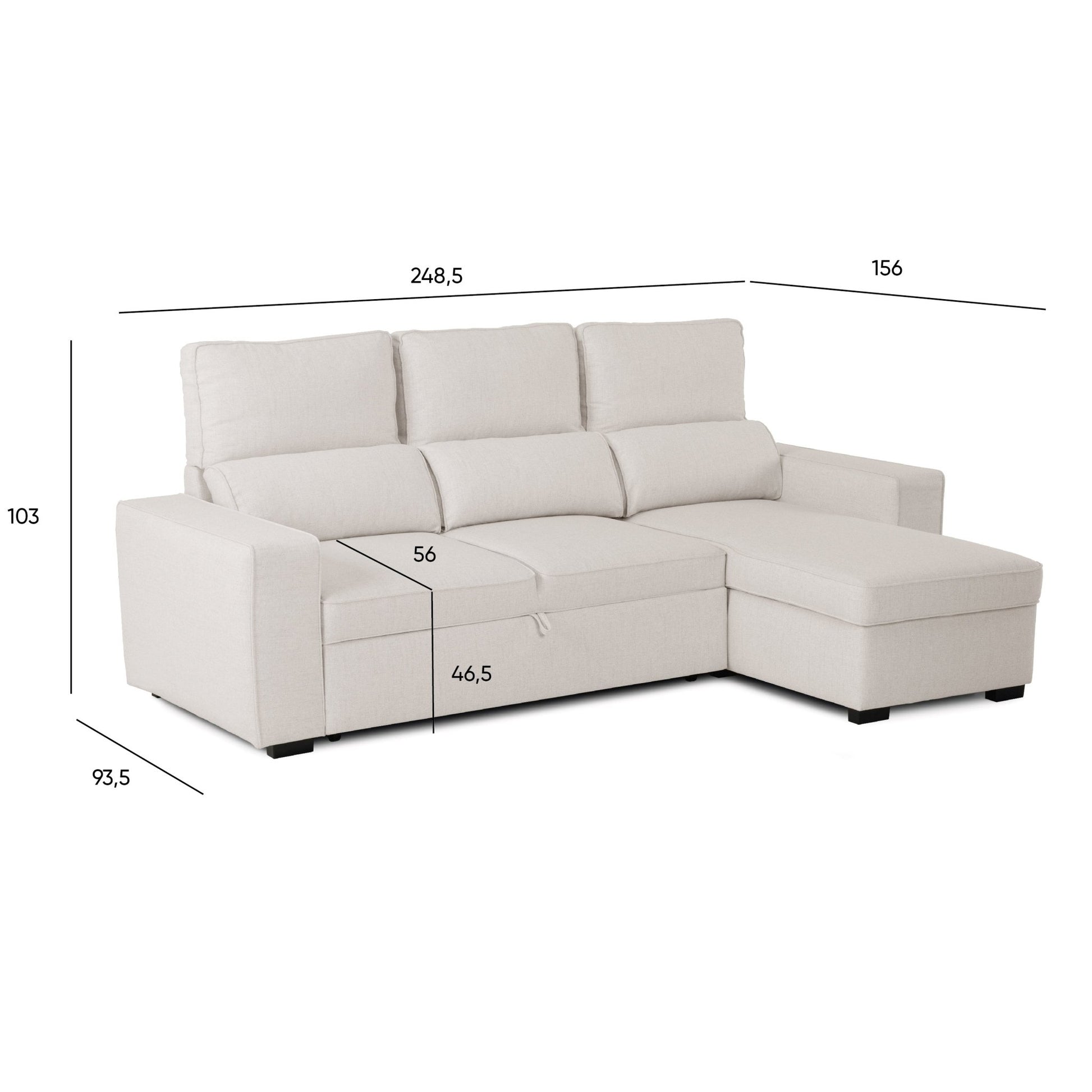 Sofá Cama com Chaise Longue SANDLER - Gato Preto
