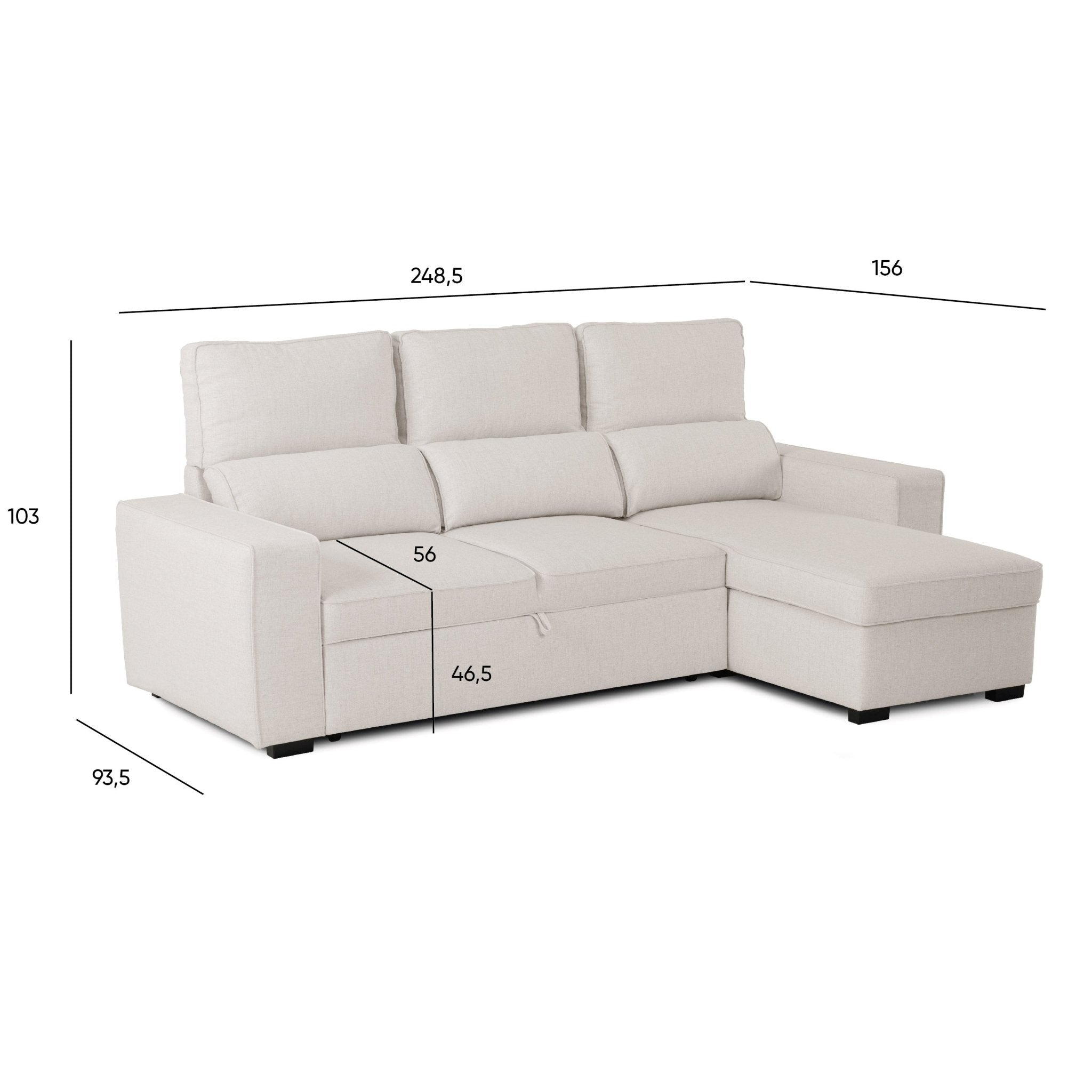 Sofá Cama com Chaise Longue SANDLER - Gato Preto