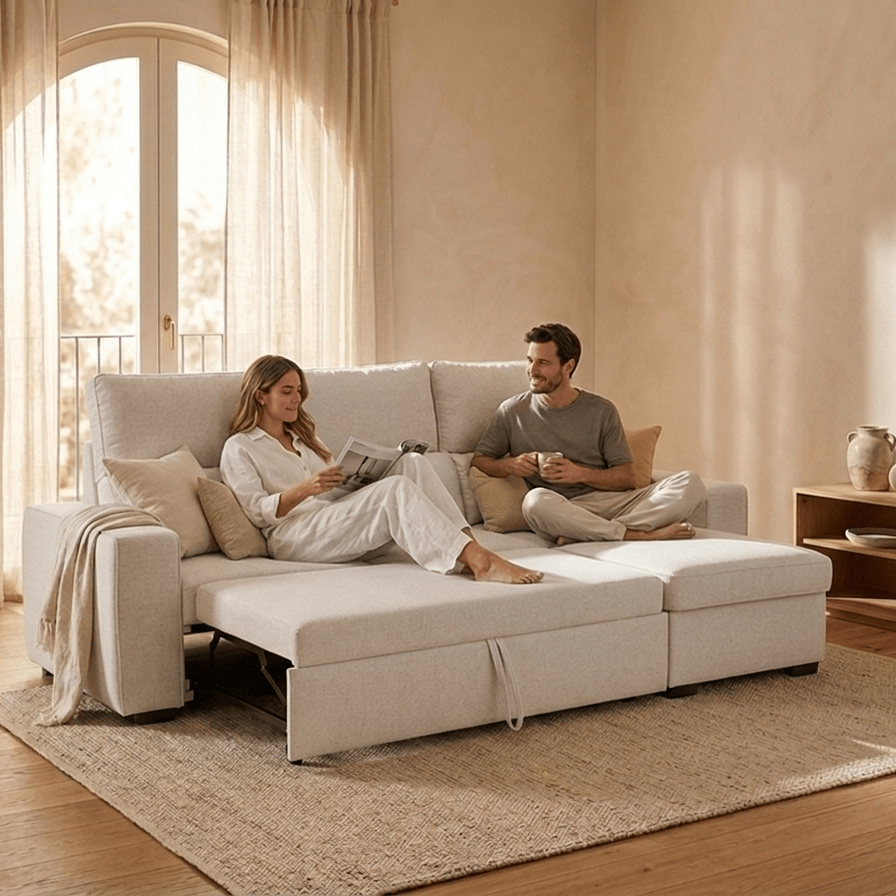 Sofá cama com chaise longue SANDLER - Gato Preto