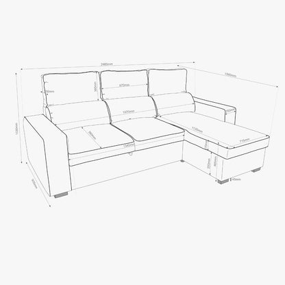 Sofá cama com chaise longue SANDLER - Gato Preto