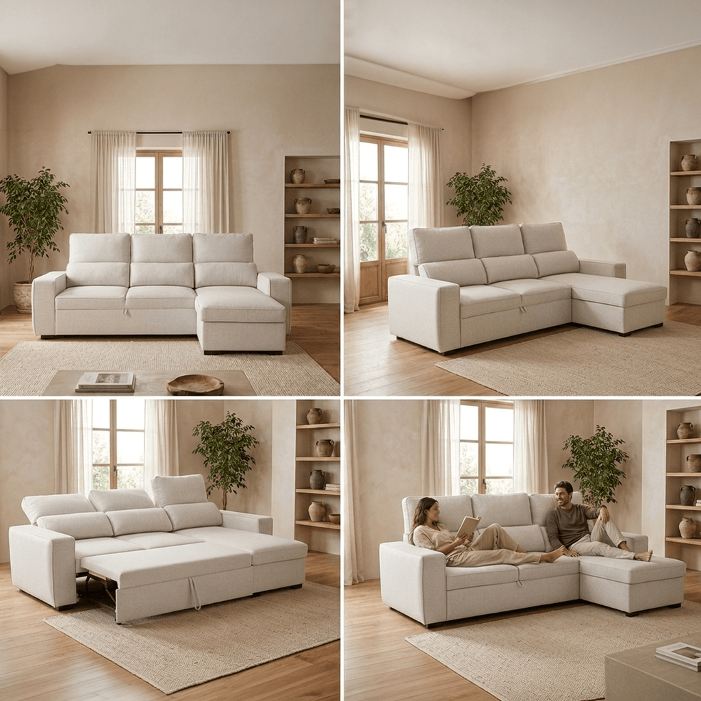 Sofá cama com chaise longue SANDLER - Gato Preto