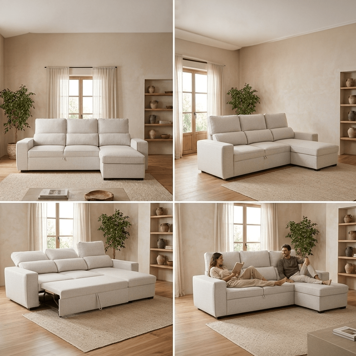 Sofá cama com chaise longue SANDLER - Gato Preto