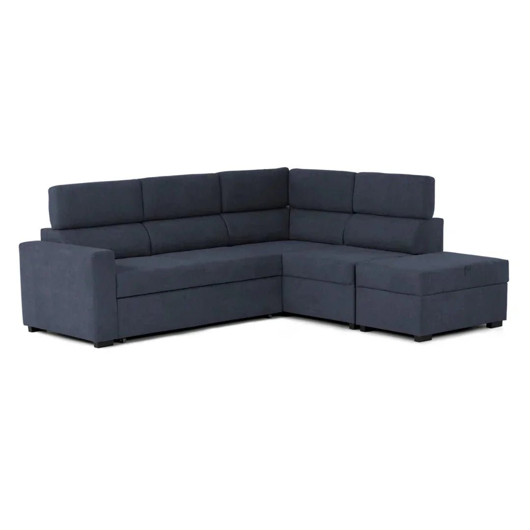 Sofá cama de canto chaise longue esquerda azul BILL - Gato Preto