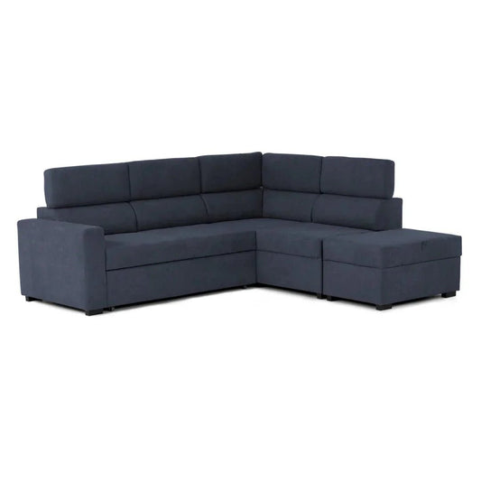 Sofá cama de canto chaise longue esquerda azul BILL - Gato Preto