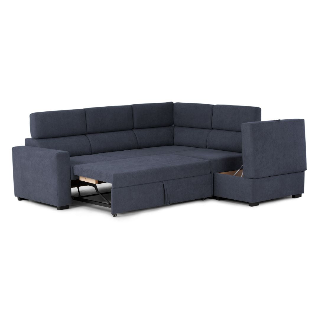Sofá cama de Canto com chaise longue direita azul BILL - Gato Preto