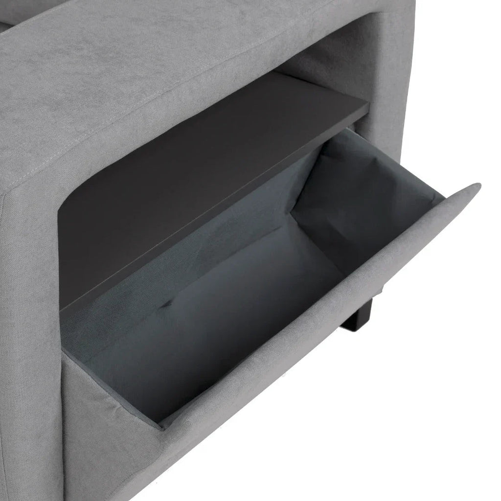 Sofá cama de canto de com puff e arrumação cinza ZURIE - Gato Preto