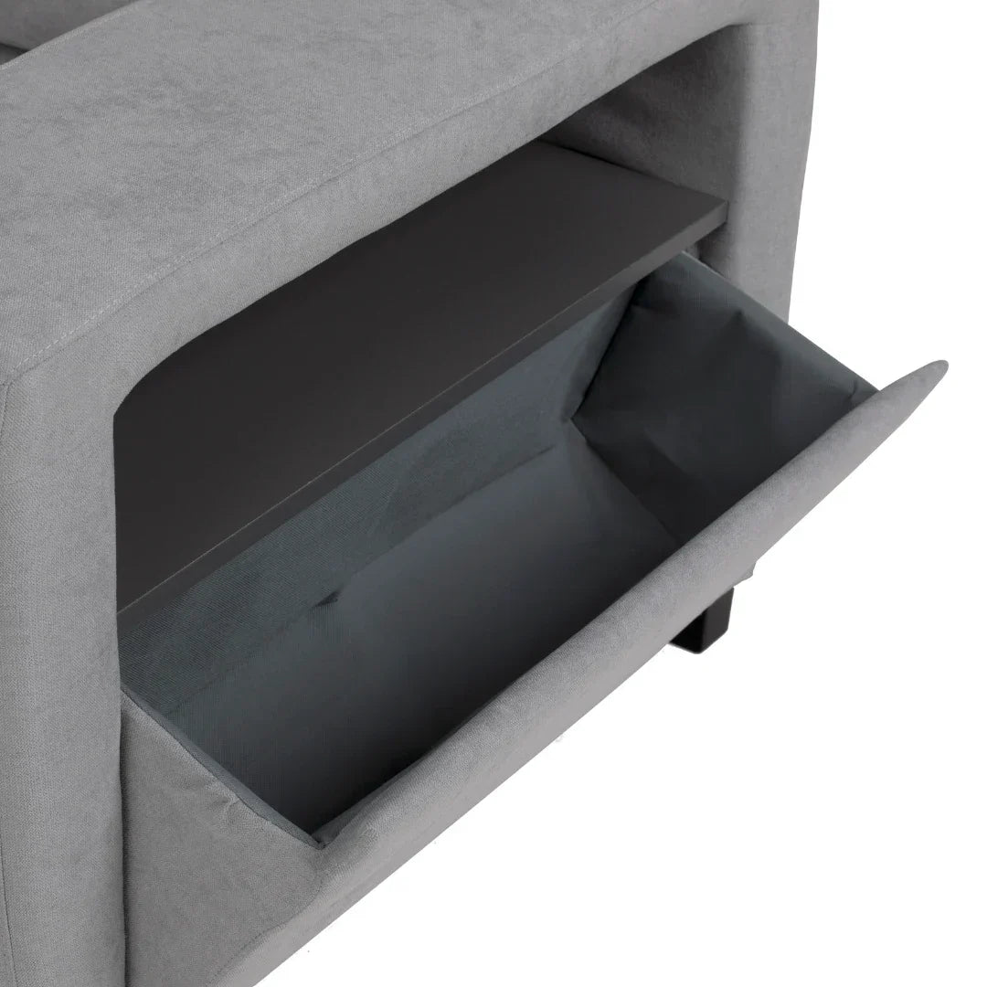 Sofá cama de canto de com puff e arrumação cinza ZURIE - Gato Preto