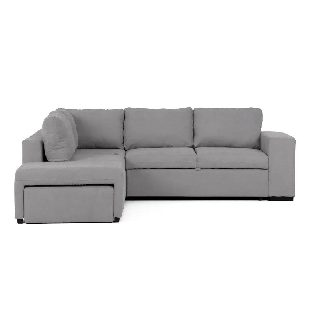 Sofá cama de canto de com puff e arrumação cinza ZURIE - Gato Preto