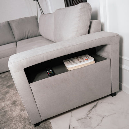 Sofá cama de canto de com puff e arrumação cinza ZURIE - Gato Preto