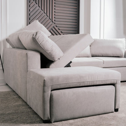 Sofá cama de canto de com puff e arrumação cinza ZURIE - Gato Preto