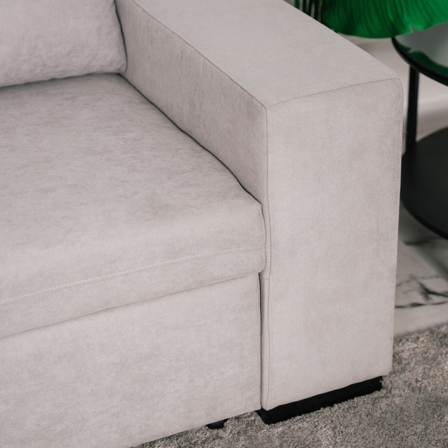 Sofá cama de canto de com puff e arrumação cinza ZURIE - Gato Preto