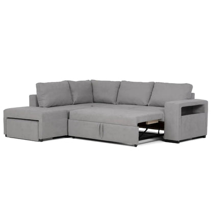 Sofá cama de canto de com puff e arrumação cinza ZURIE - Gato Preto