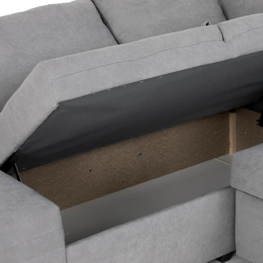 Sofá cama de canto de com puff e arrumação cinza ZURIE - Gato Preto