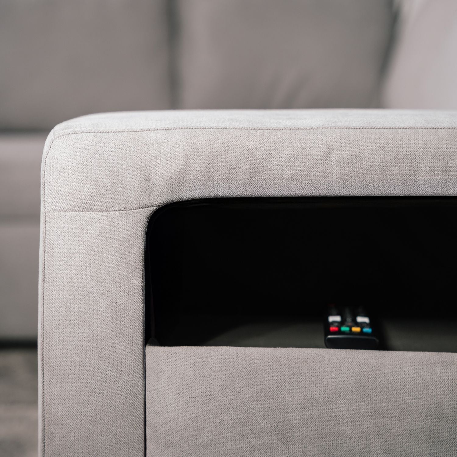 Sofá cama de canto de com puff e arrumação cinza ZURIE - Gato Preto