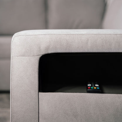 Sofá cama de canto de com puff e arrumação cinza ZURIE - Gato Preto