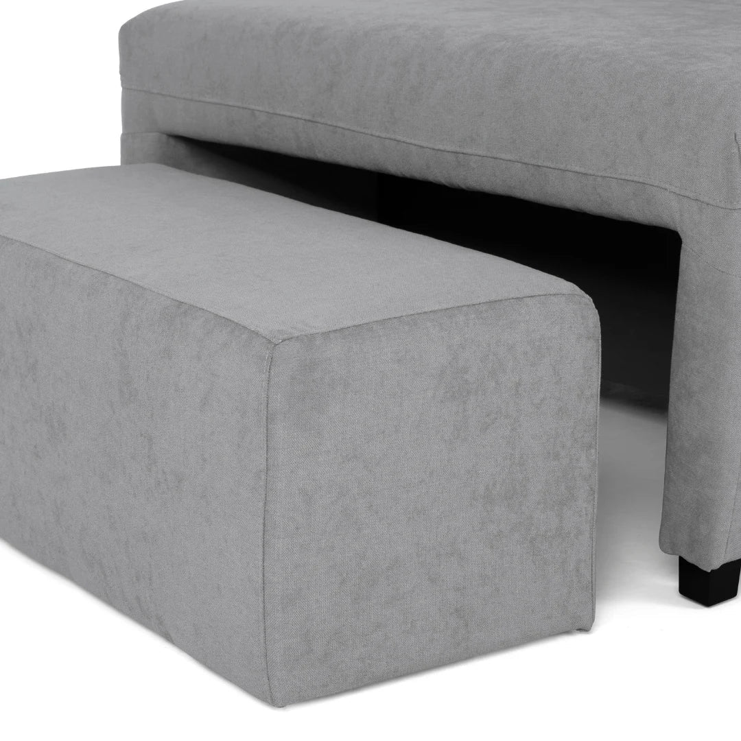 Sofá cama de canto de com puff e arrumação cinza ZURIE - Gato Preto