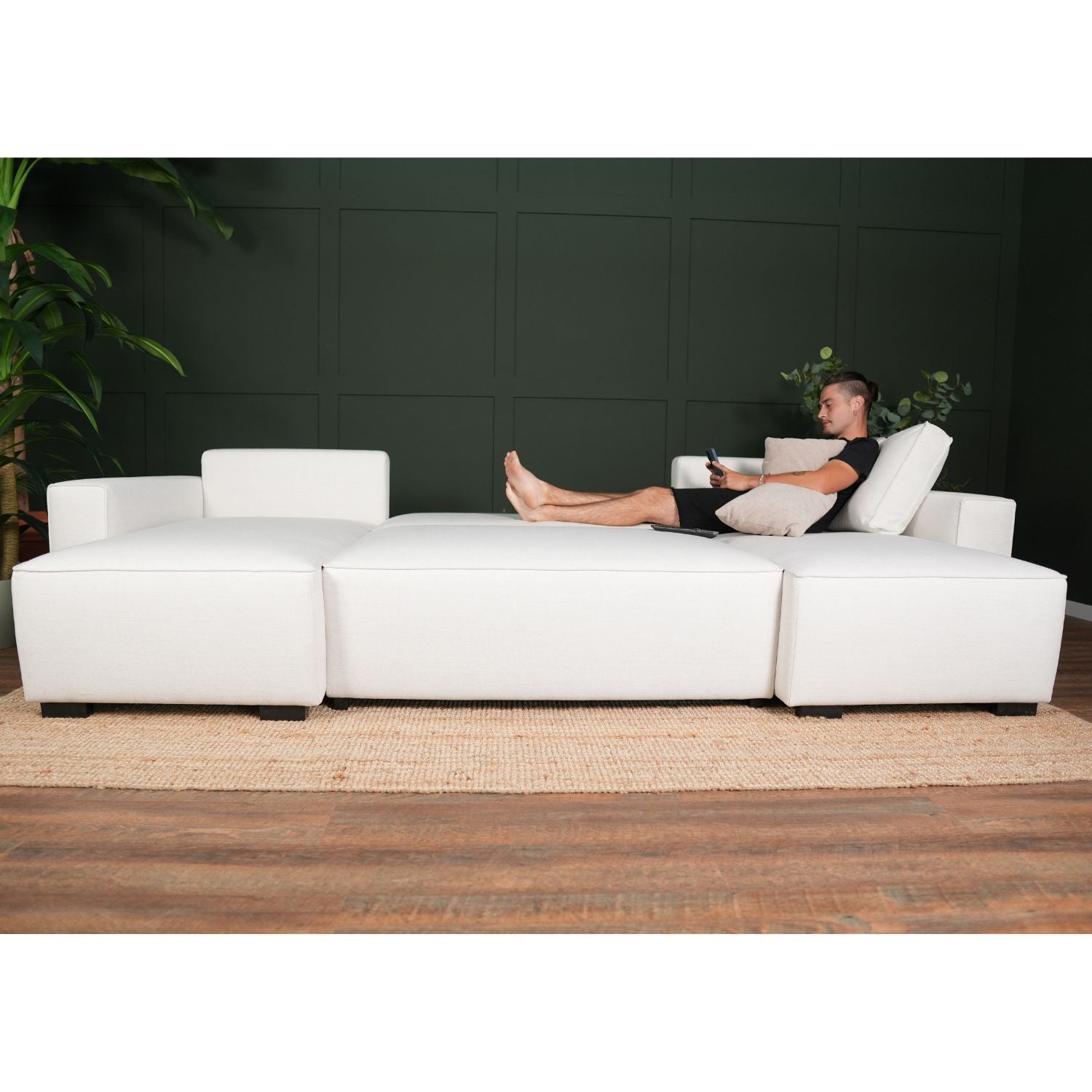 Sofá cama panorâmico com 2 chaise longue bege JORDAN - Gato Preto