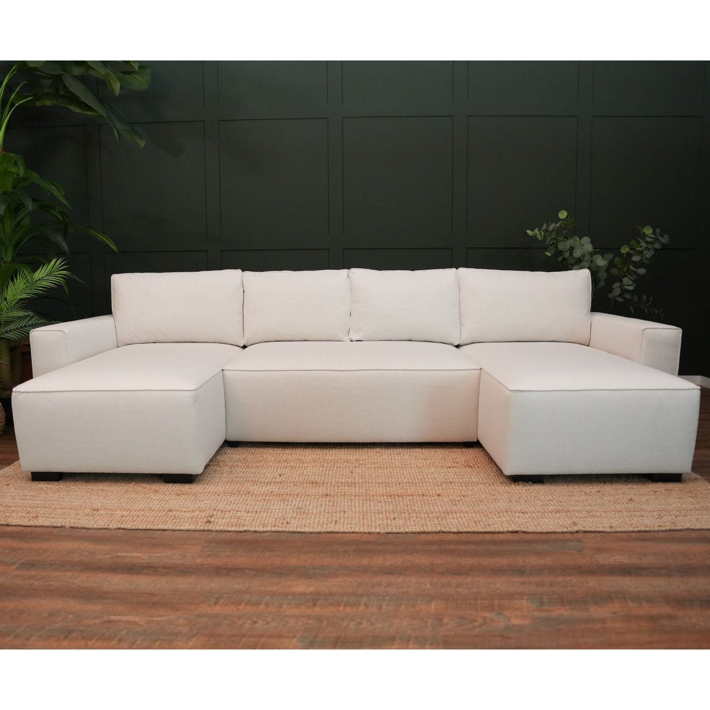 Sofá cama panorâmico com 2 chaise longue bege JORDAN - Gato Preto