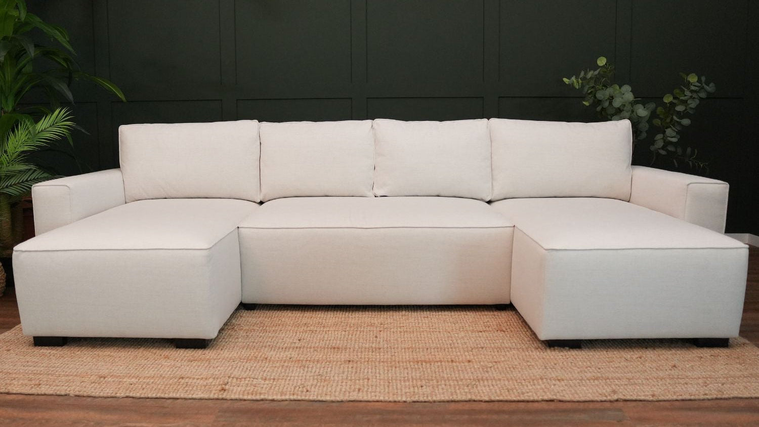 Sofá cama panorâmico com 2 chaise longue bege JORDAN - Gato Preto