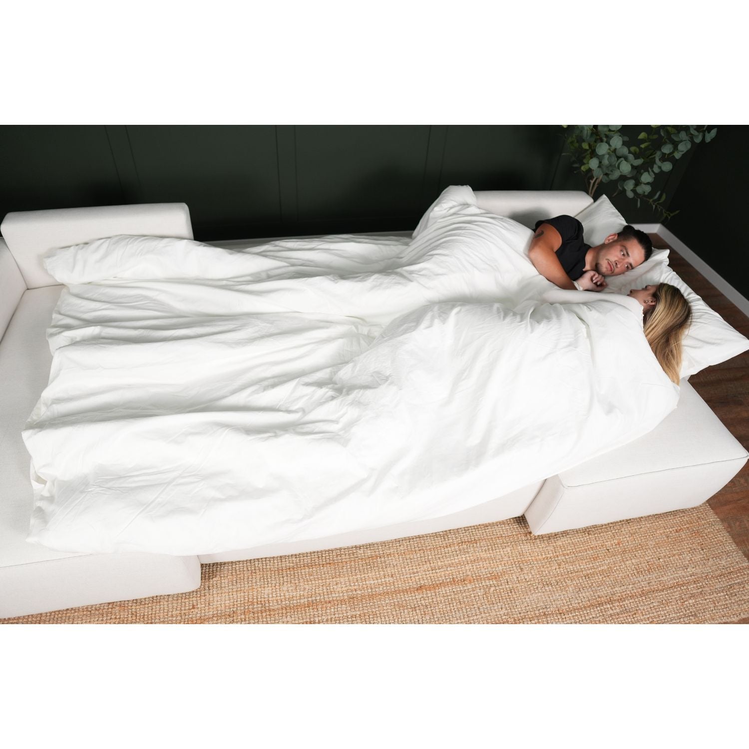 Sofá cama panorâmico com 2 chaise longue bege JORDAN - Gato Preto