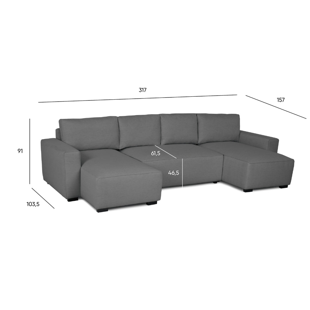 Sofá cama panorâmico com 2 chaise longue cinza JORDAN - Gato Preto