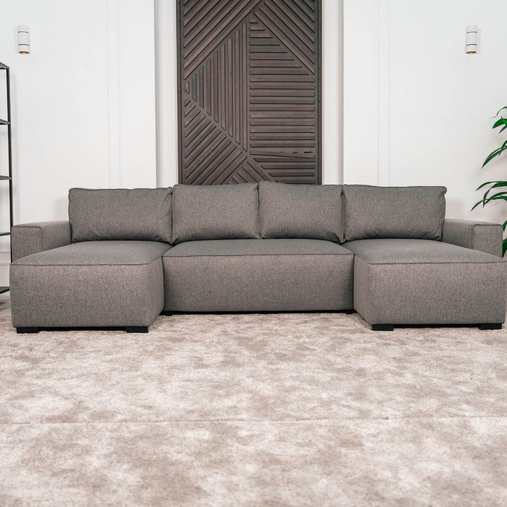 Sofá cama panorâmico com 2 chaise longue cinza JORDAN - Gato Preto