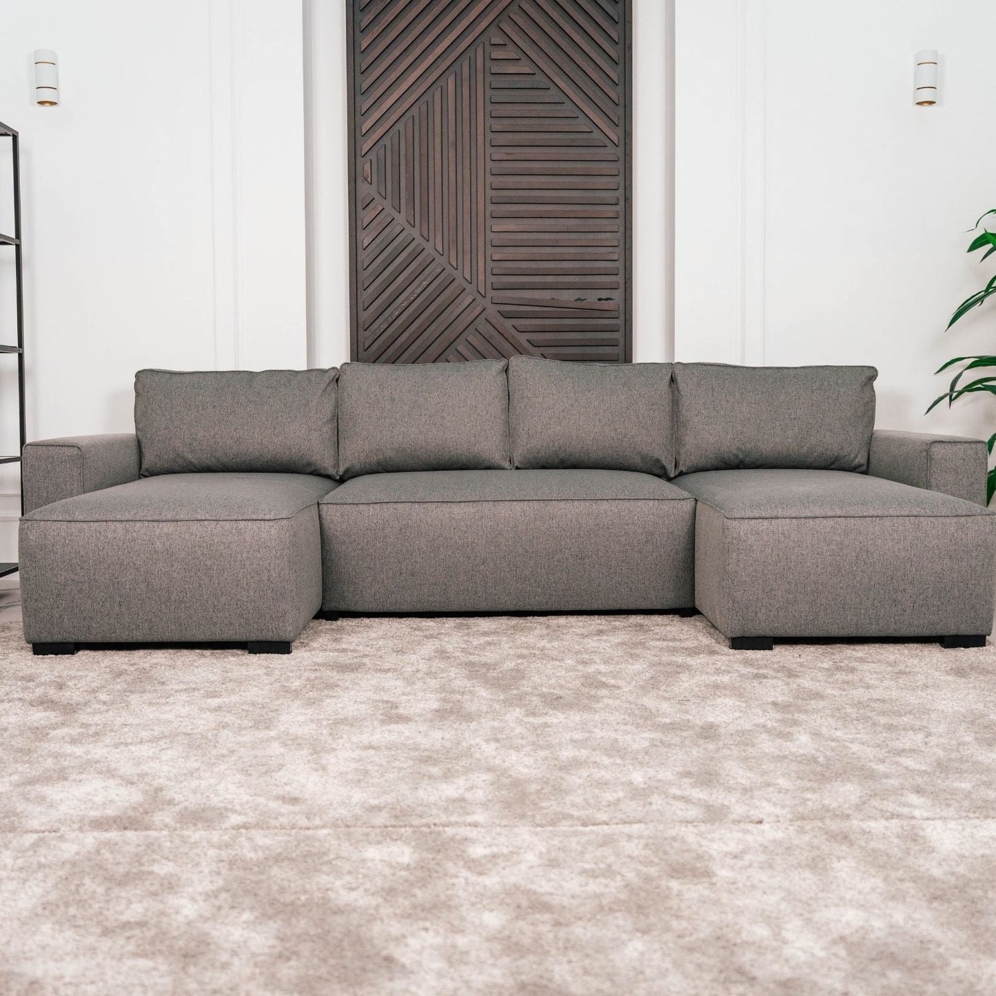 Sofá cama panorâmico com 2 chaise longue cinza JORDAN - Gato Preto