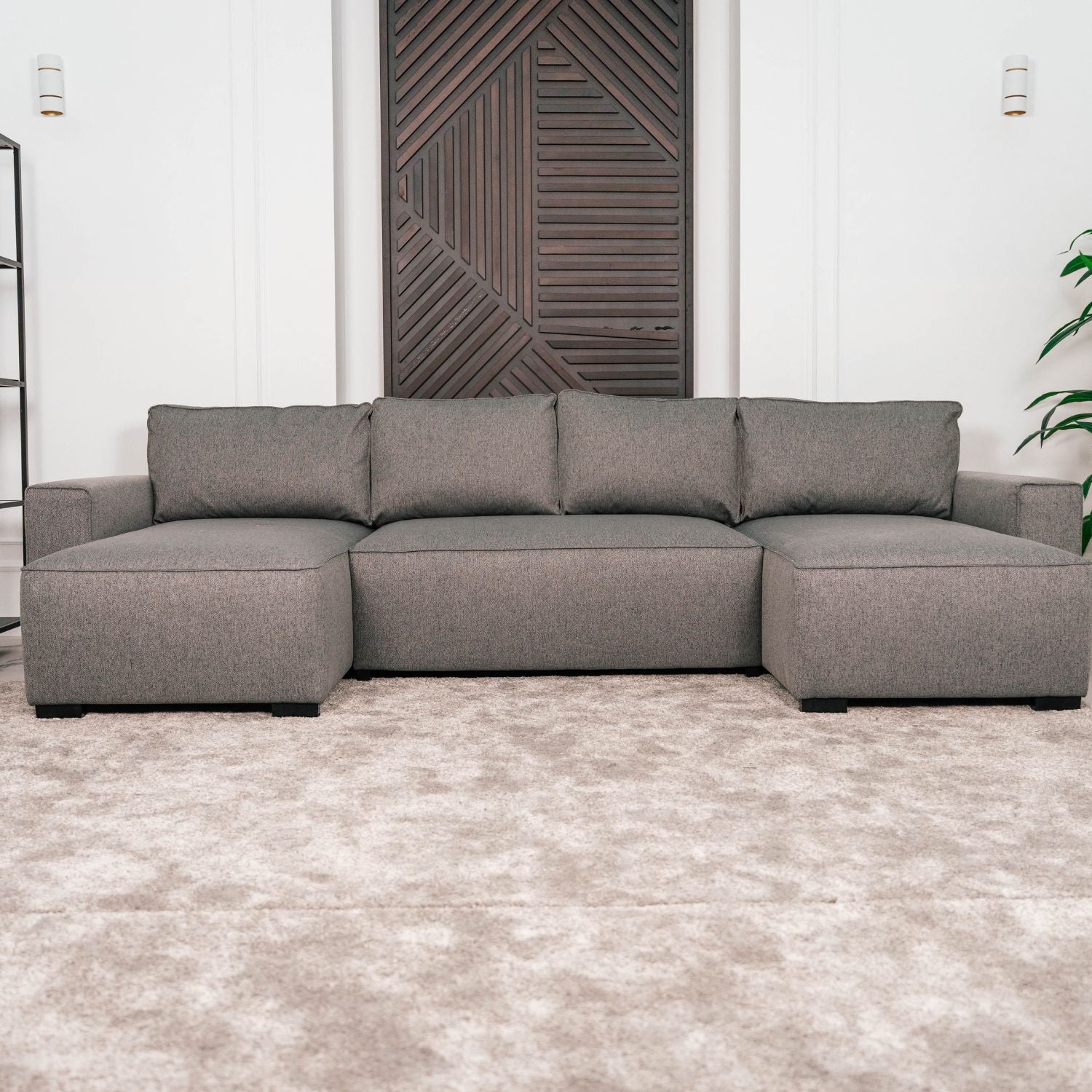 Sofá cama panorâmico com 2 chaise longue cinza JORDAN - Gato Preto