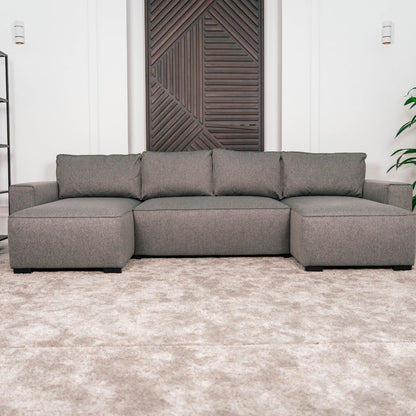 Sofá cama panorâmico com 2 chaise longue cinza JORDAN - Gato Preto