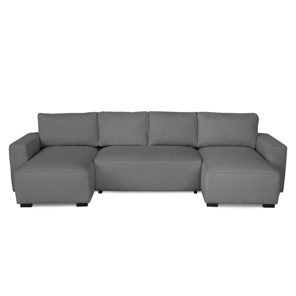 Sofá cama panorâmico com 2 chaise longue cinza JORDAN - Gato Preto